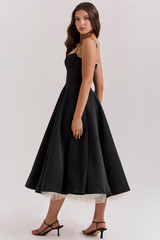 Solid Colour Midi Dress with Corset Bodice