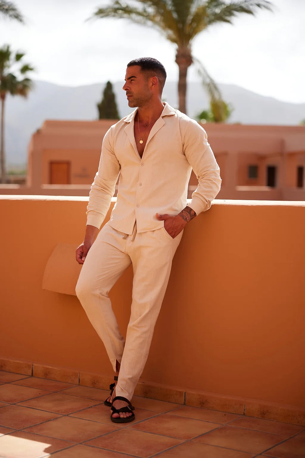 Men’s Linen Lounge Set | Shirt and Drawstring Pants
