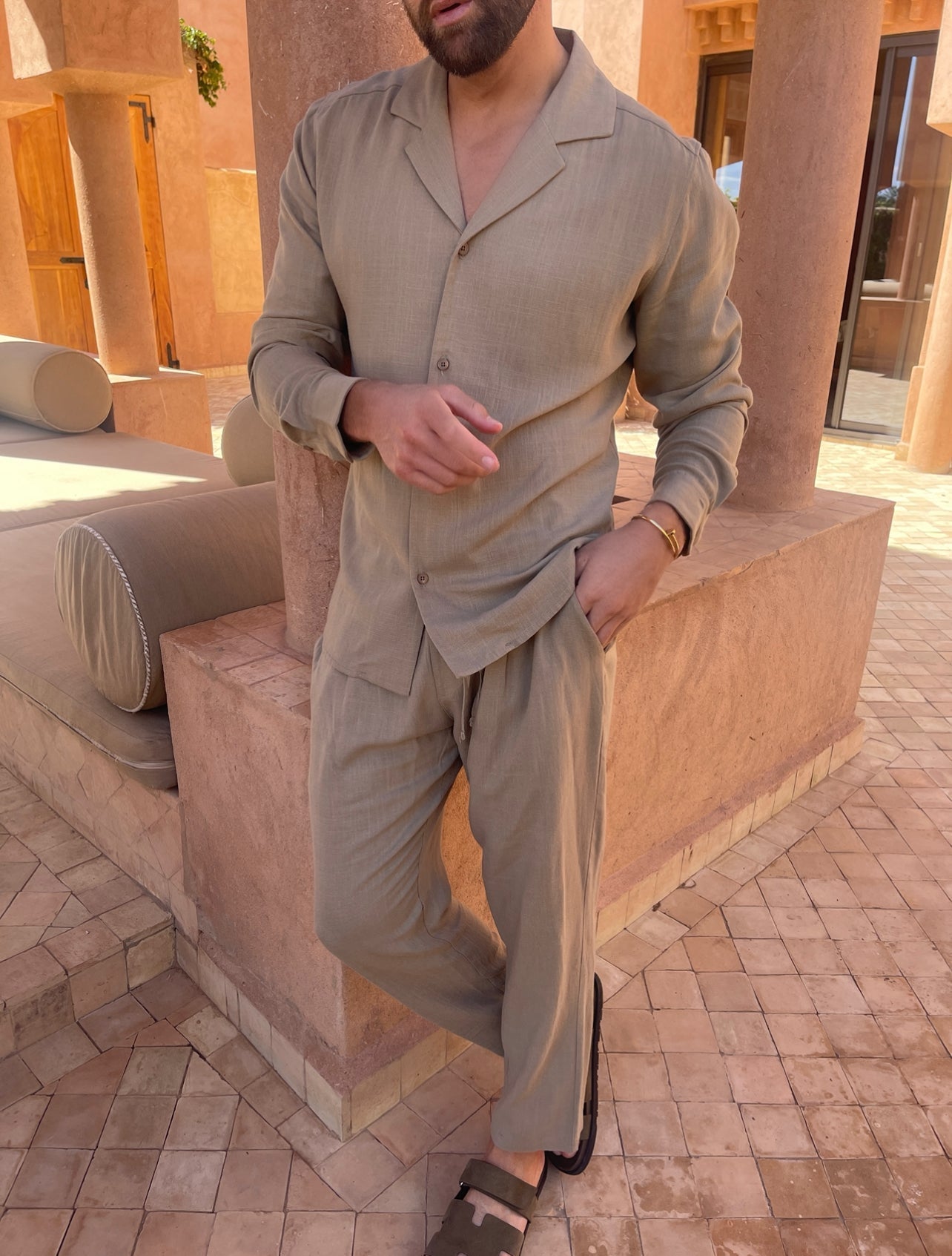 Men’s Linen Lounge Set | Shirt and Drawstring Pants