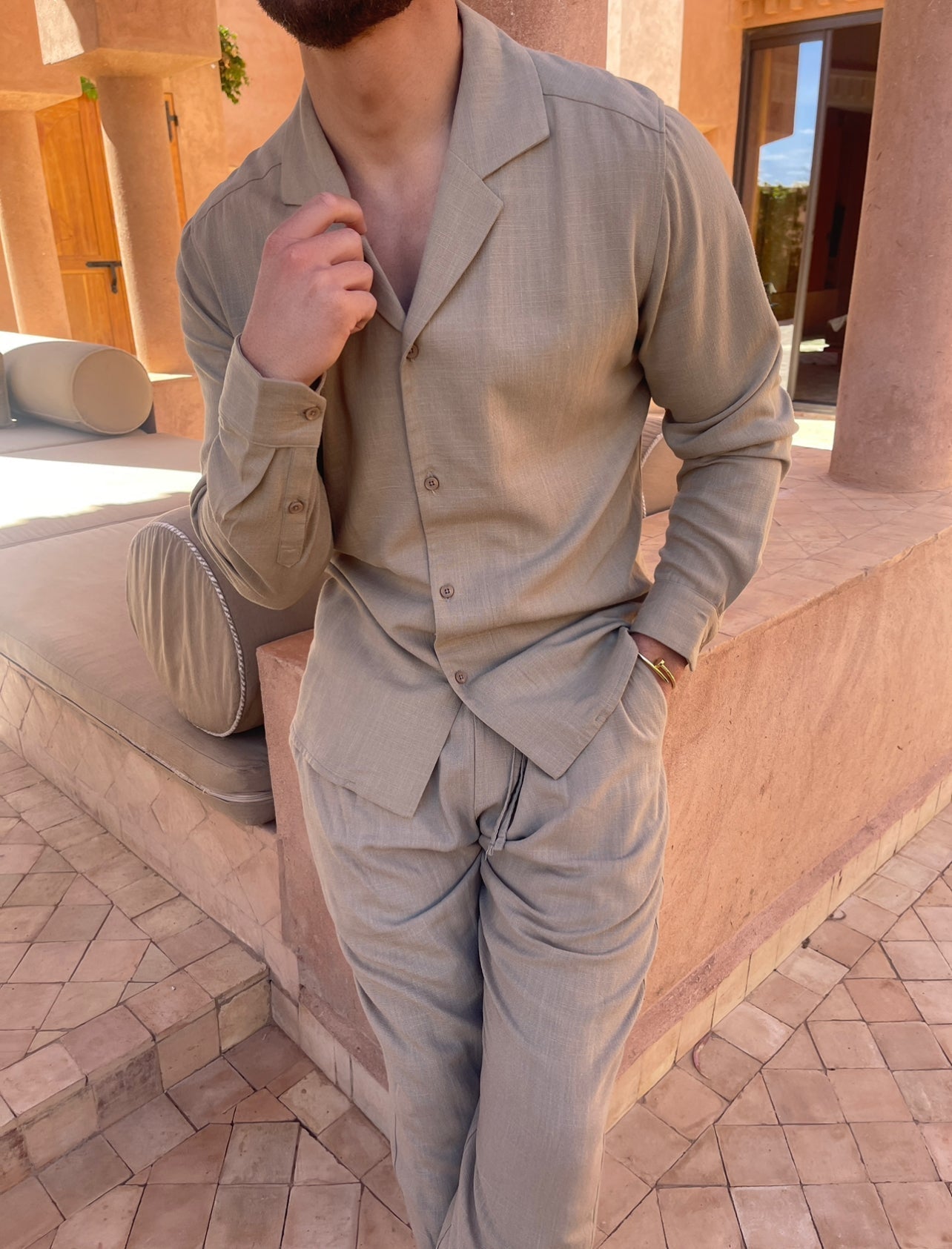 Men’s Linen Lounge Set | Shirt and Drawstring Pants