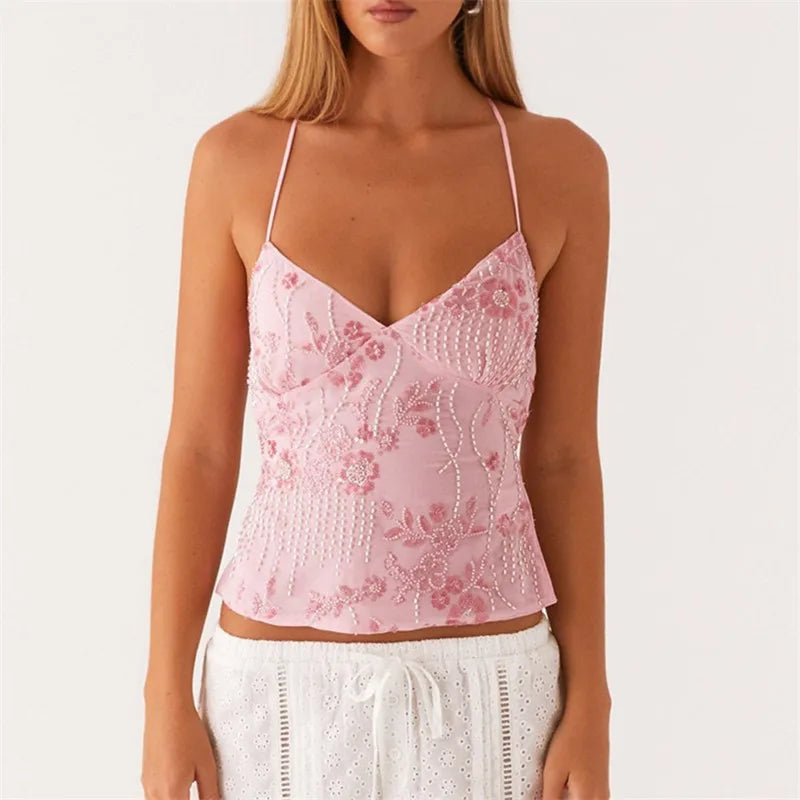 Women’s Crop Top | Sequin Halter V-Neck