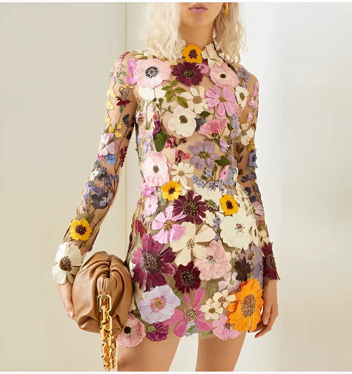 Women’s Mini Dress | Sheer Floral Mesh