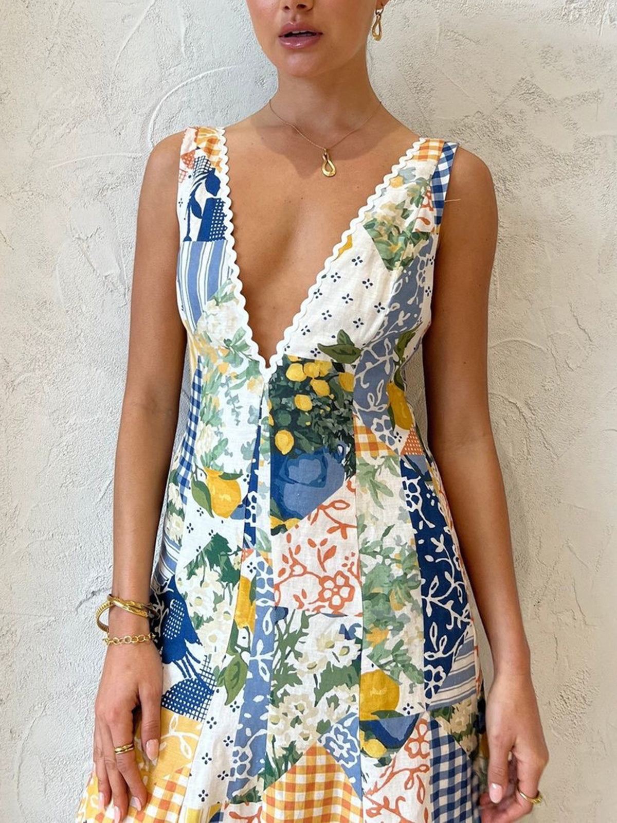 Women’s Maxi Dress | Patchwork Boho V-Neck