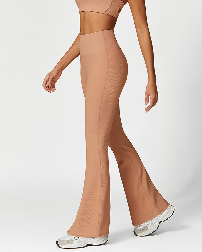 High Waist Ribbed Workout Flare Pants