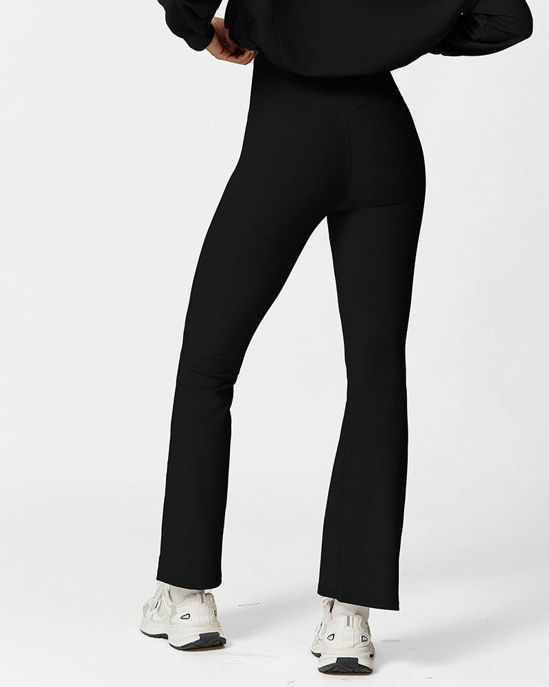 High Waist Ribbed Workout Flare Pants