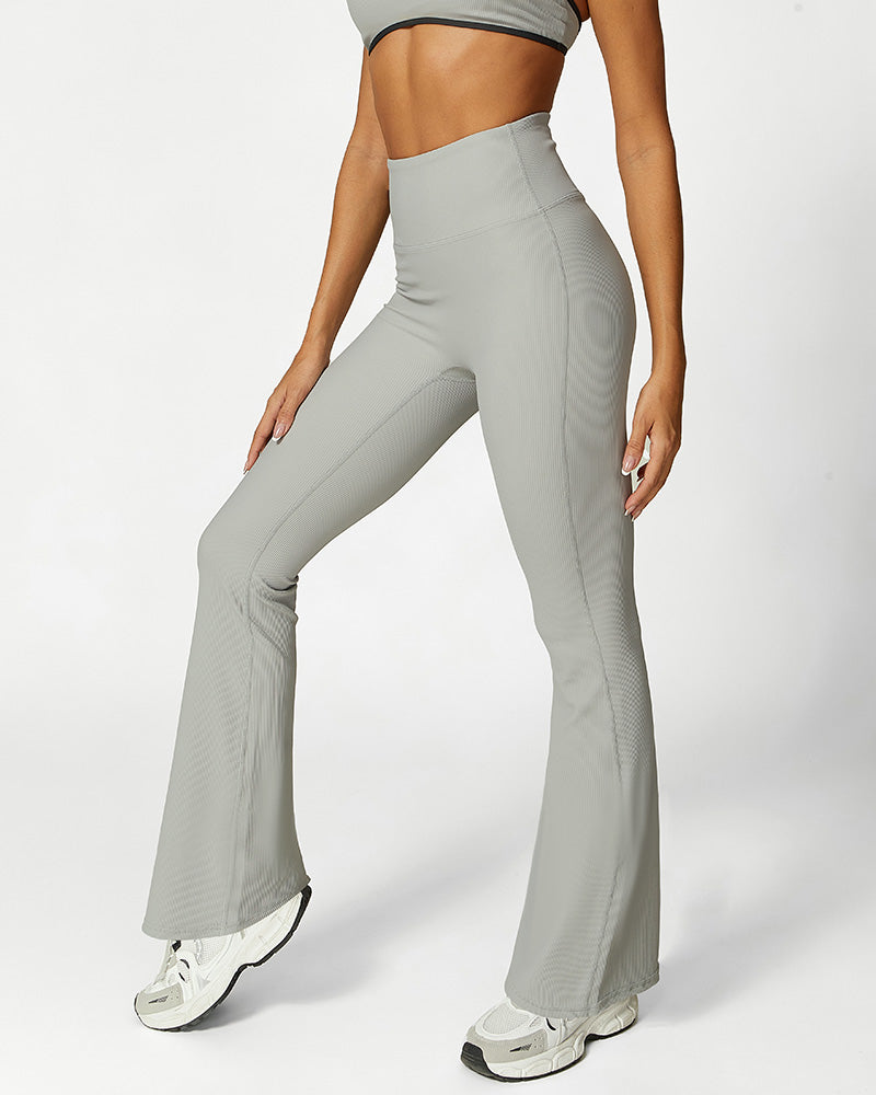 High Waist Ribbed Workout Flare Pants