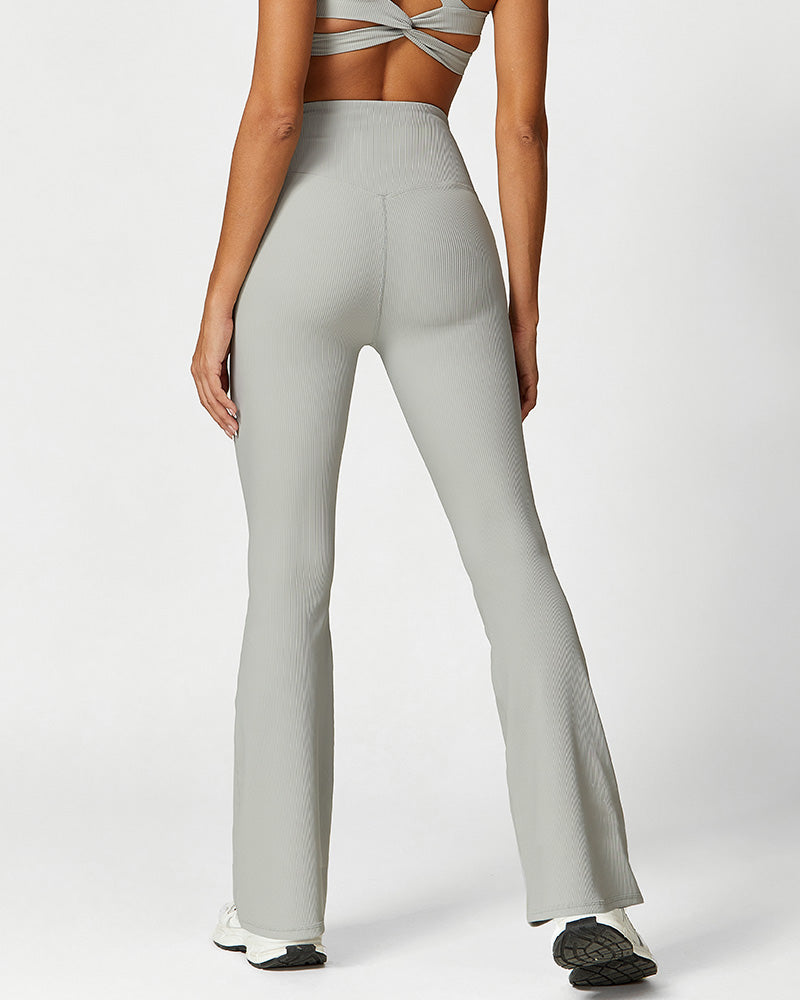 High Waist Ribbed Workout Flare Pants