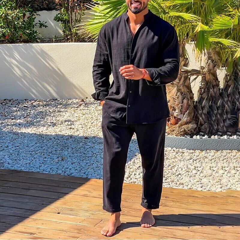 Men’s Linen Summer Set | Cuban Collar Shirt and Pants