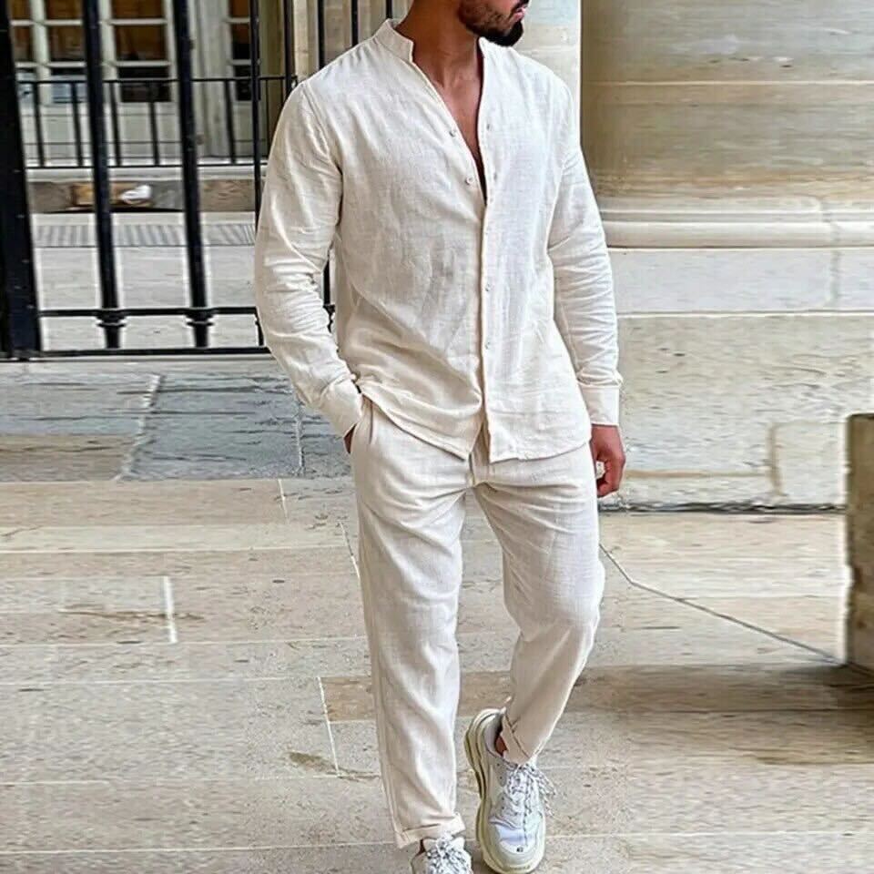 Men’s Linen Summer Set | Cuban Collar Shirt and Pants