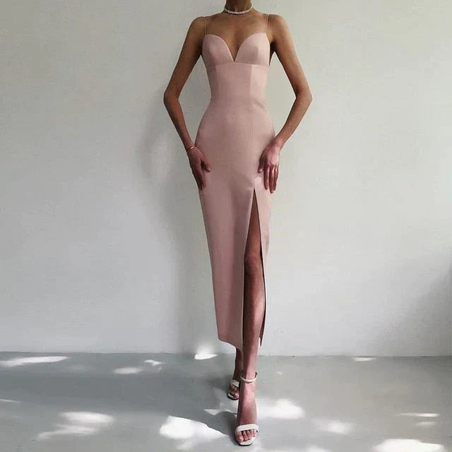 Women’s Strappy Dress | Fitted Midi with V-Neckline for Weddings & Parties