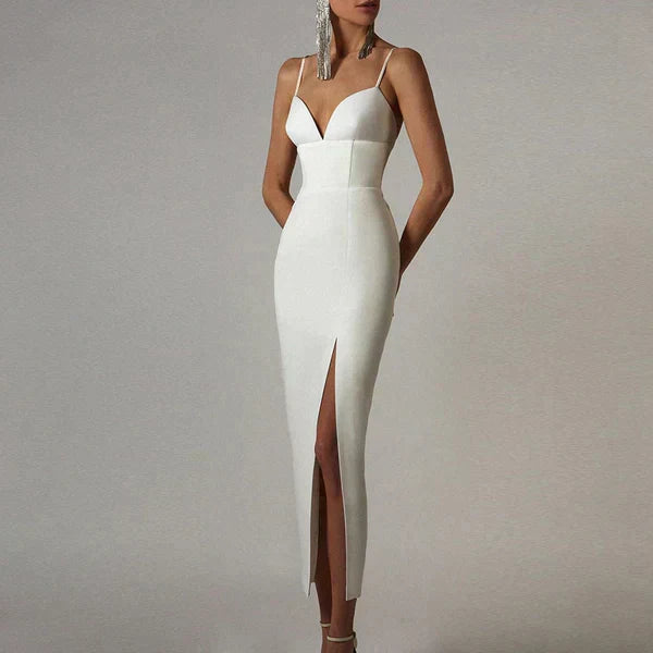 Women’s Strappy Dress | Fitted Midi with V-Neckline for Weddings & Parties