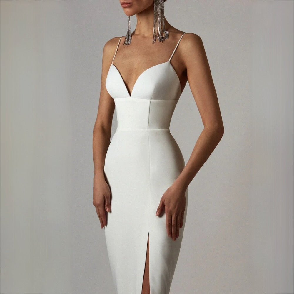 Women’s Strappy Dress | Fitted Midi with V-Neckline for Weddings & Parties
