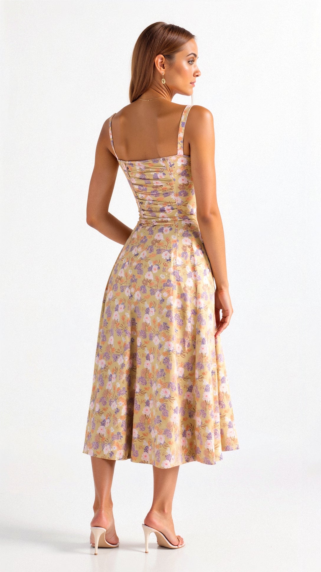 Floral Midi Dress with Corset Bodice