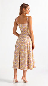Floral Midi Dress with Corset Bodice