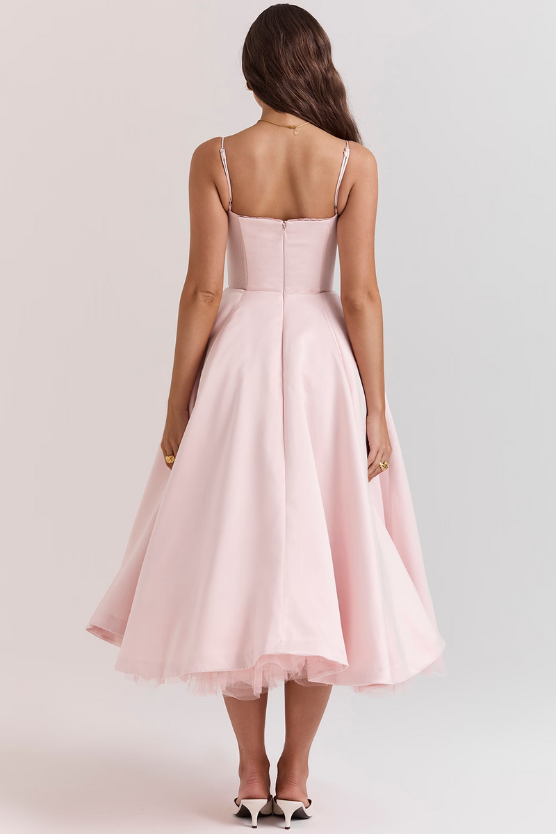 Solid Colour Midi Dress with Corset Bodice