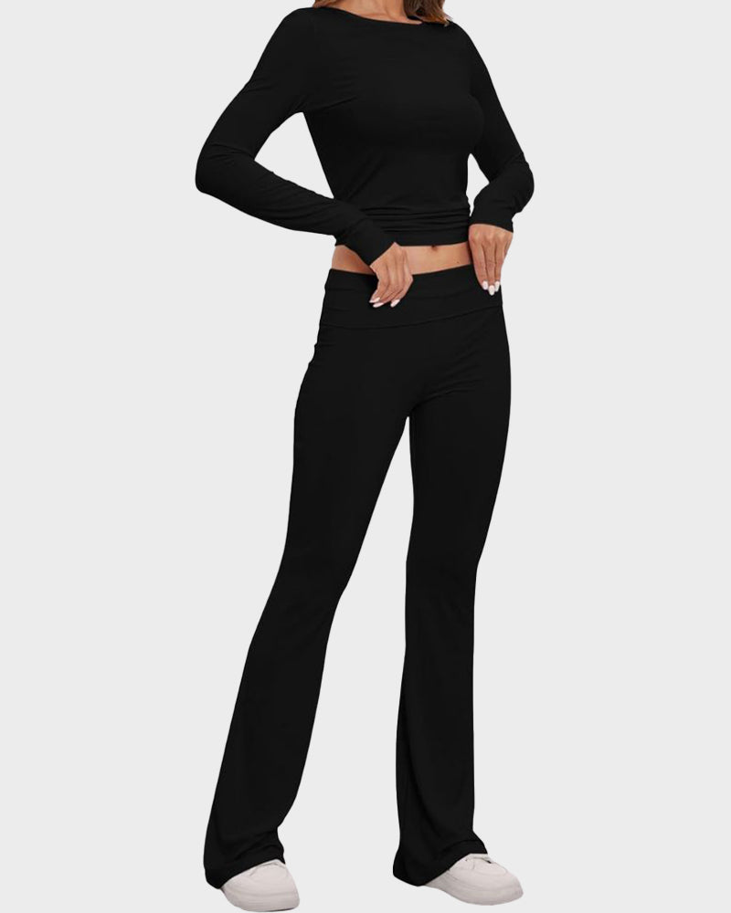 Women's 2-Piece Lounge Set: Tops & Flare Pants