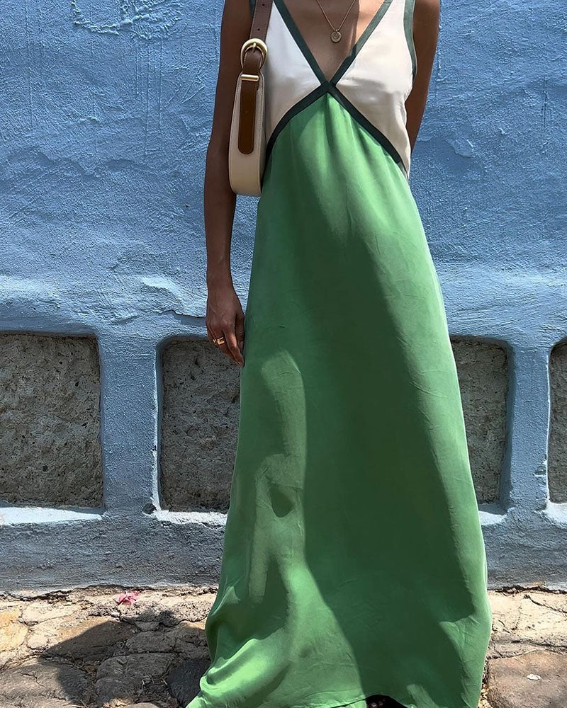 Women’s Midi Dress | V-Neck Contrast Panel