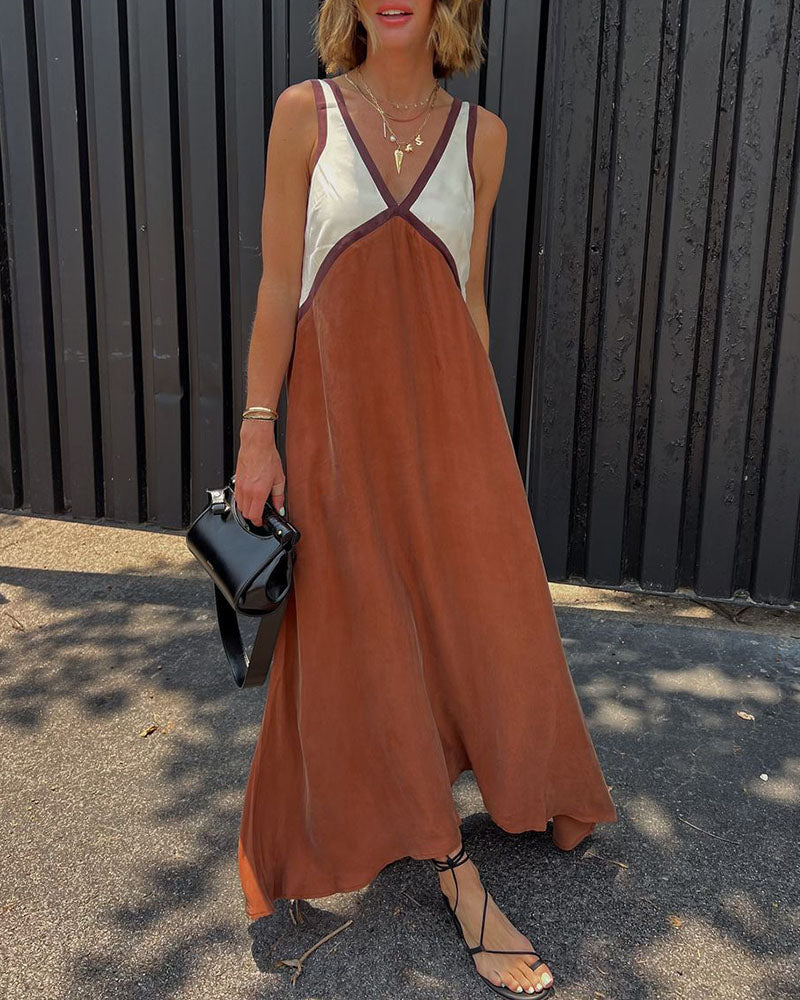 Women’s Midi Dress | V-Neck Contrast Panel