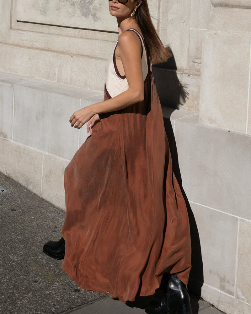 Women’s Midi Dress | V-Neck Contrast Panel