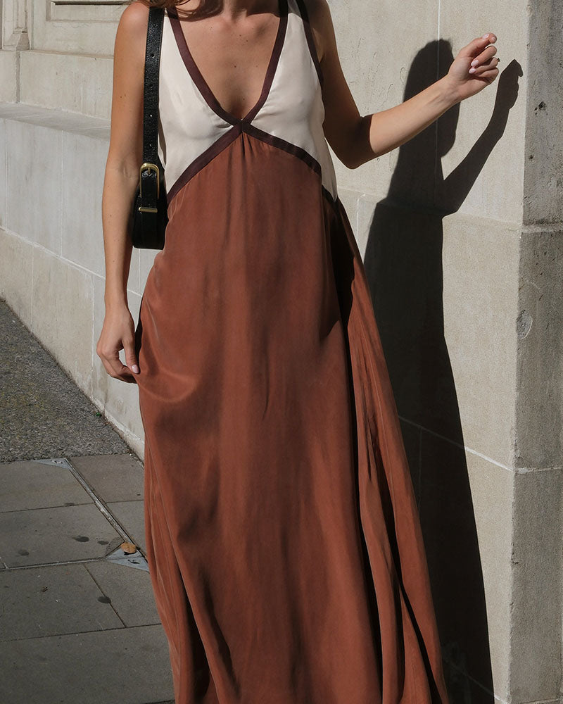 Women’s Midi Dress | V-Neck Contrast Panel