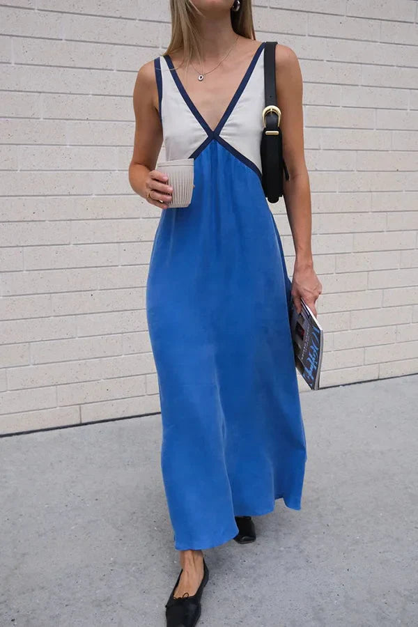 Women’s Midi Dress | V-Neck Contrast Panel