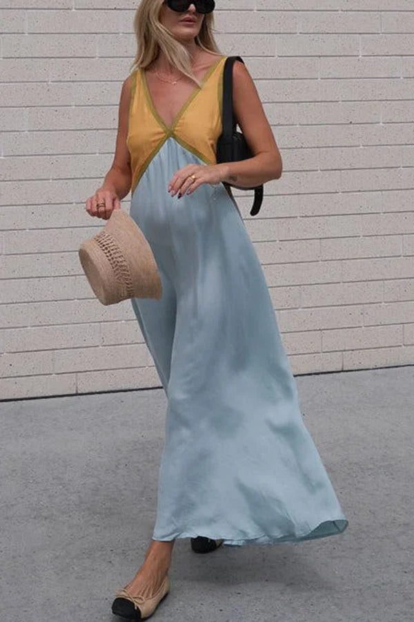 Women’s Midi Dress | V-Neck Contrast Panel