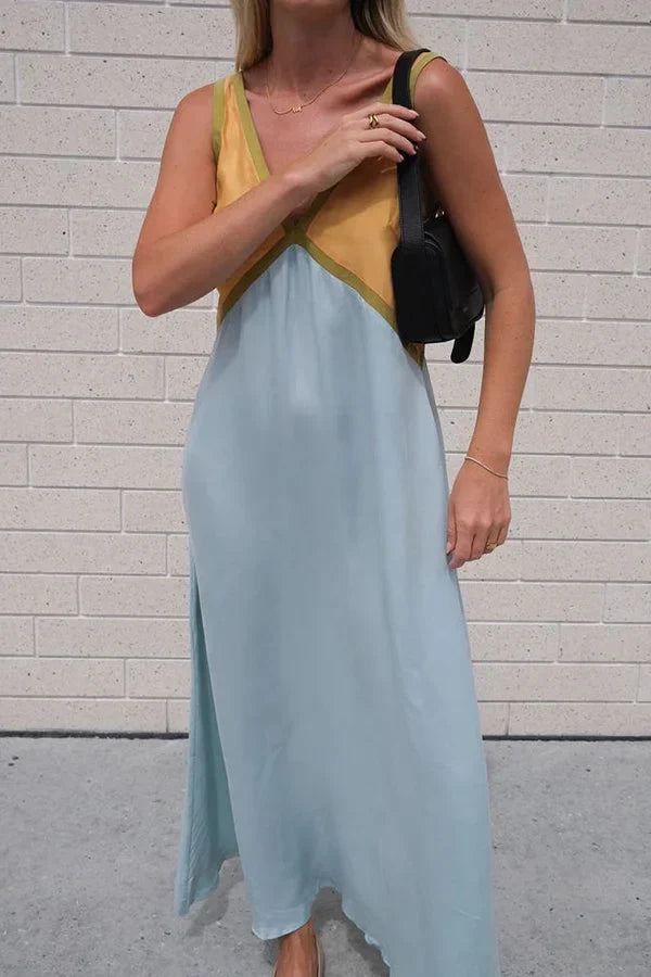 Women’s Midi Dress | V-Neck Contrast Panel