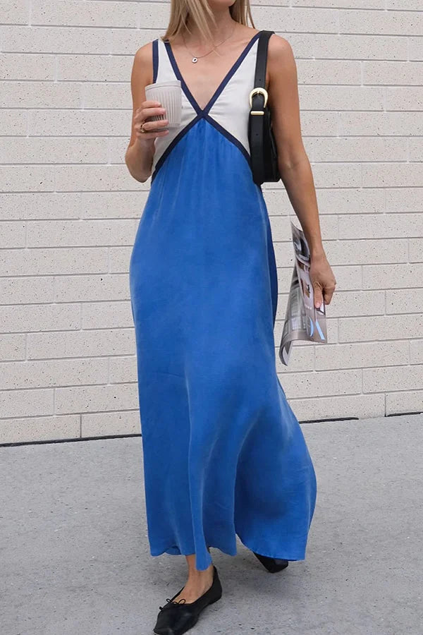 Women’s Midi Dress | V-Neck Contrast Panel