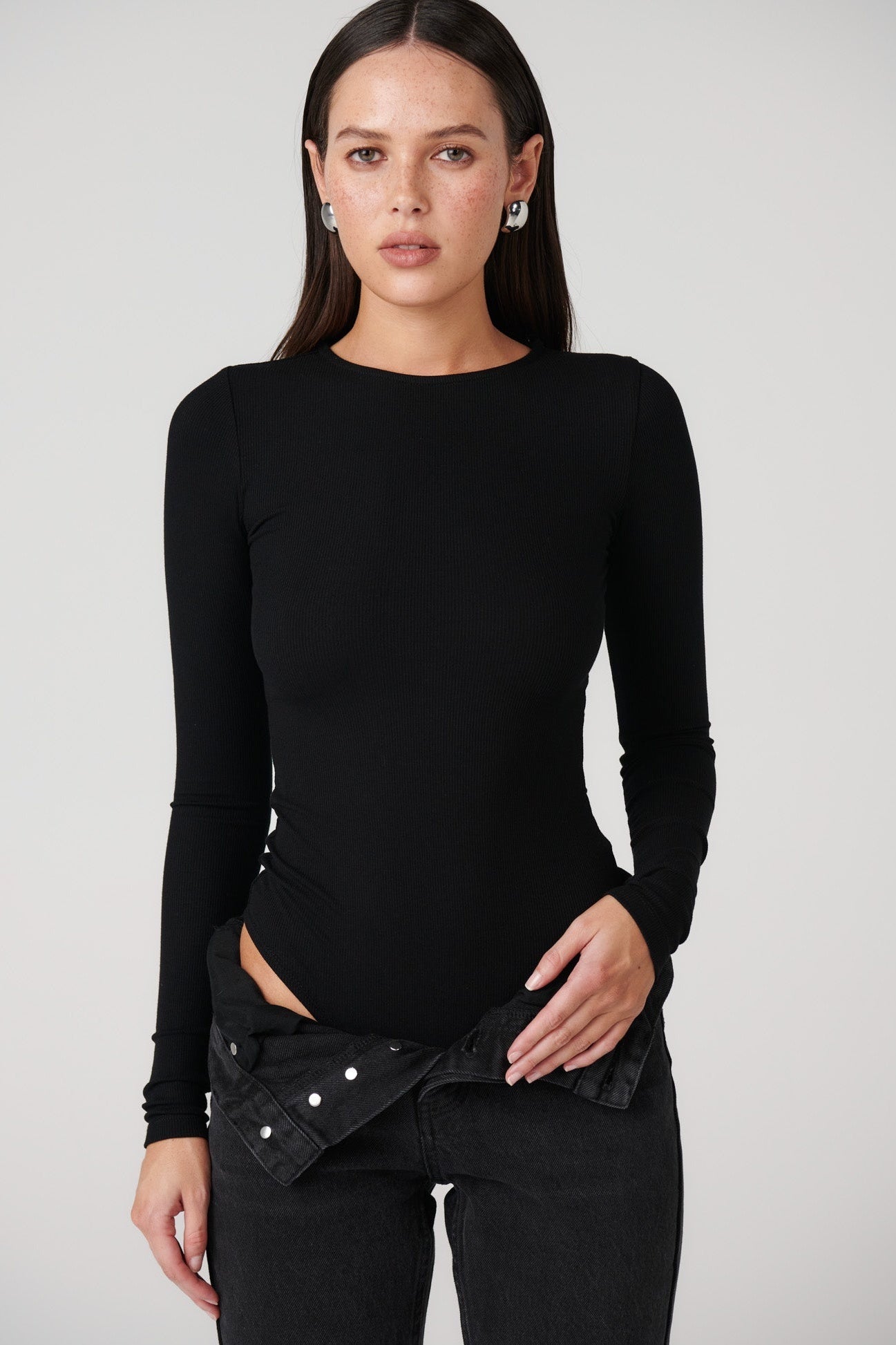 BAYSE BRAND Womens Elise Long Sleeve Bodysuit - Black